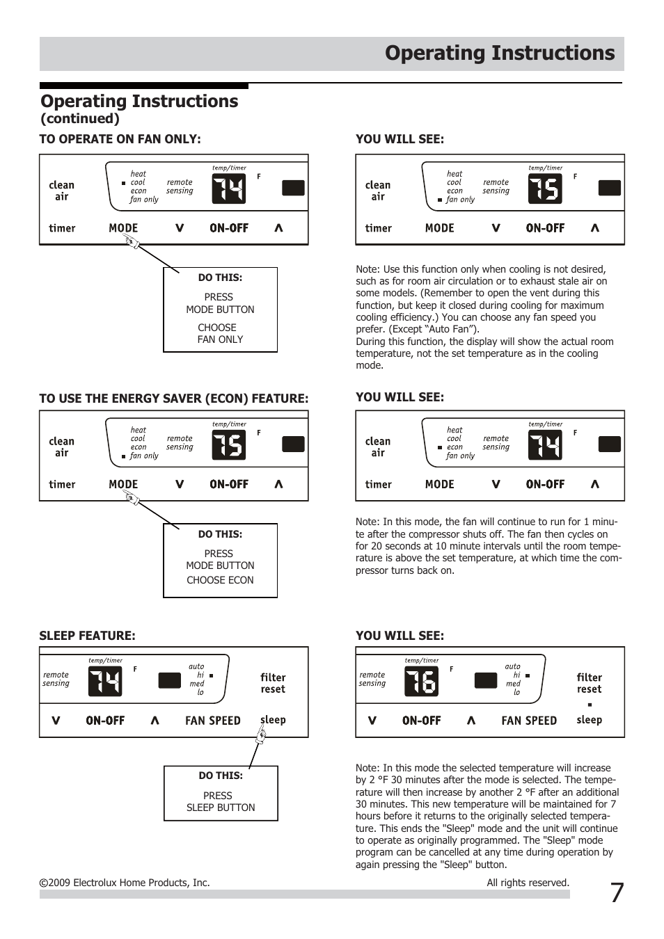 Operating instructions | FRIGIDAIRE FRA18EMU2 User Manual | Page 7 / 13