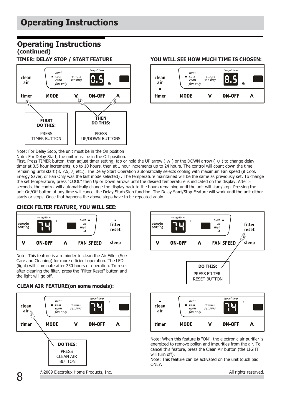 Operating instructions | FRIGIDAIRE FRA18EMU2 User Manual | Page 8 / 13