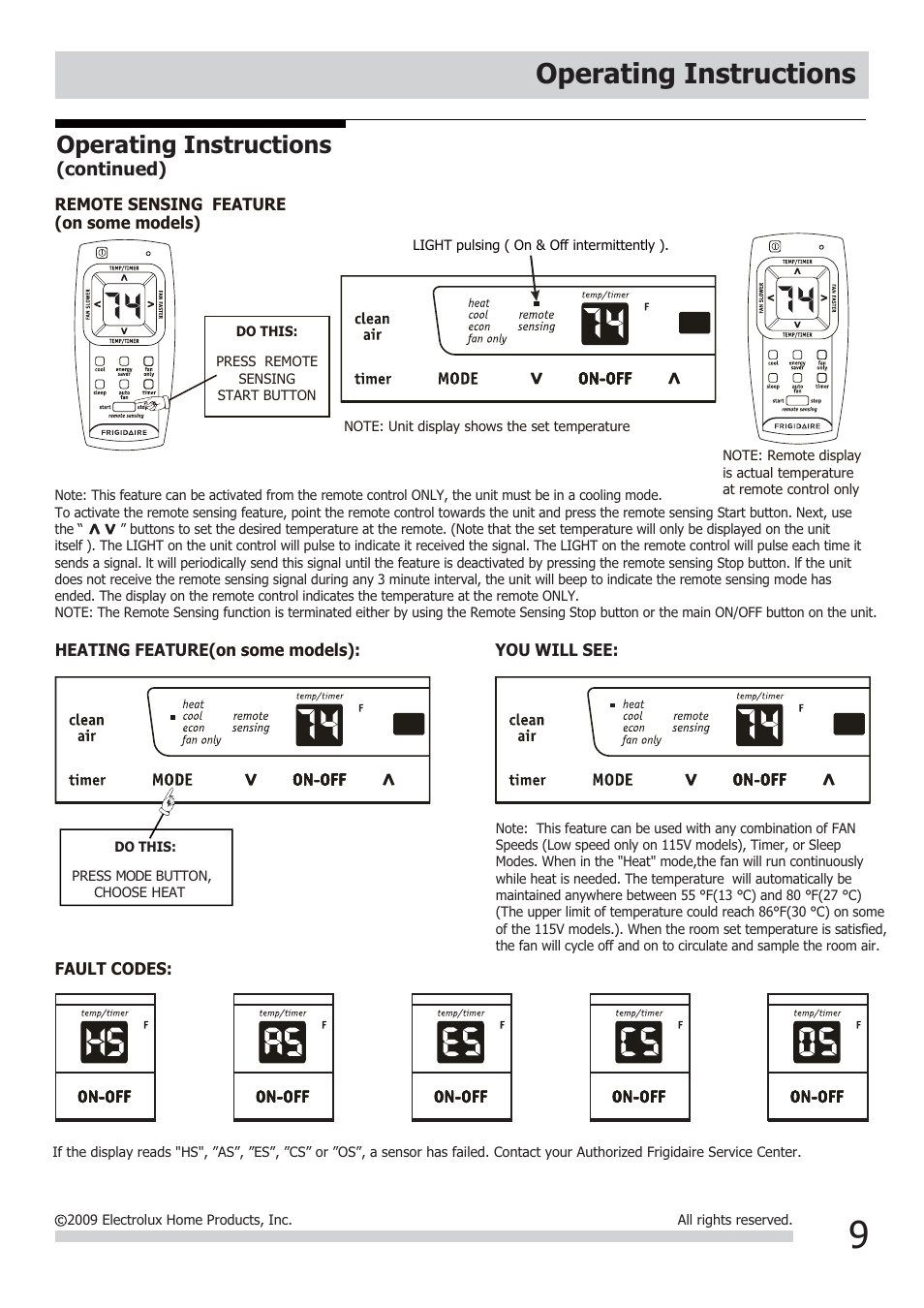 Operating instructions | FRIGIDAIRE FRA18EMU2 User Manual | Page 9 / 13