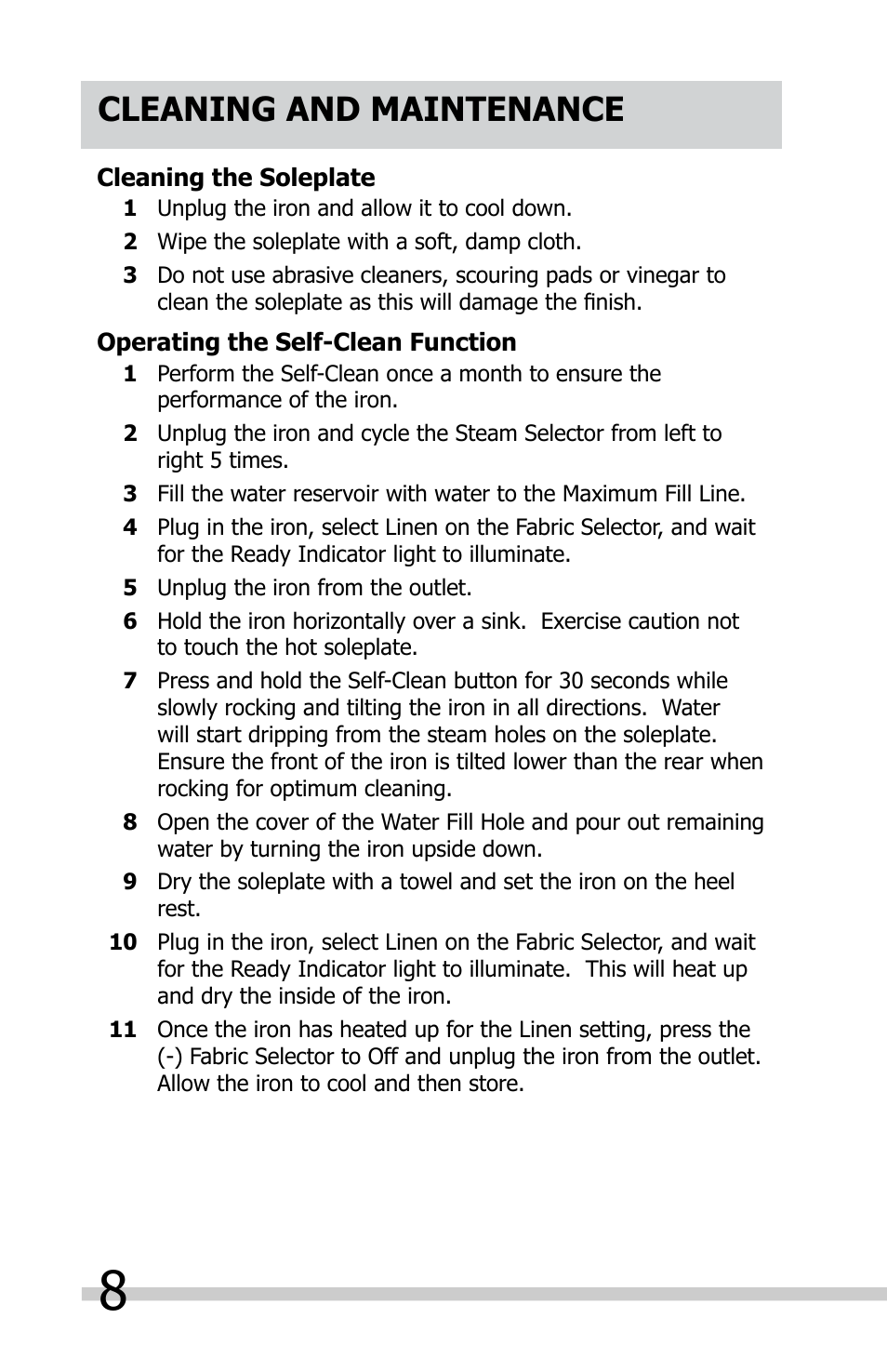 Cleaning and maintenance | FRIGIDAIRE FAFI15D7MN User Manual | Page 8 / 10