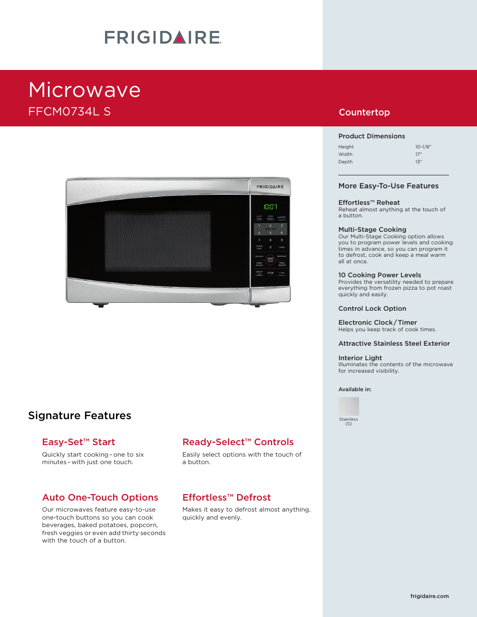 FRIGIDAIRE FFCM0734LS User Manual | 2 pages