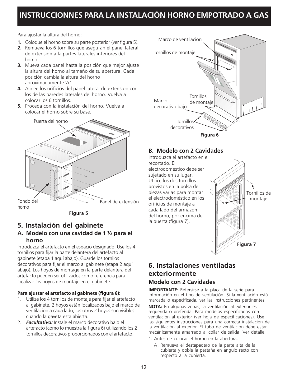 Instalaciones ventiladas exteriormente, Instalación del gabinete | FRIGIDAIRE FGB24T3ES User Manual | Page 12 / 20