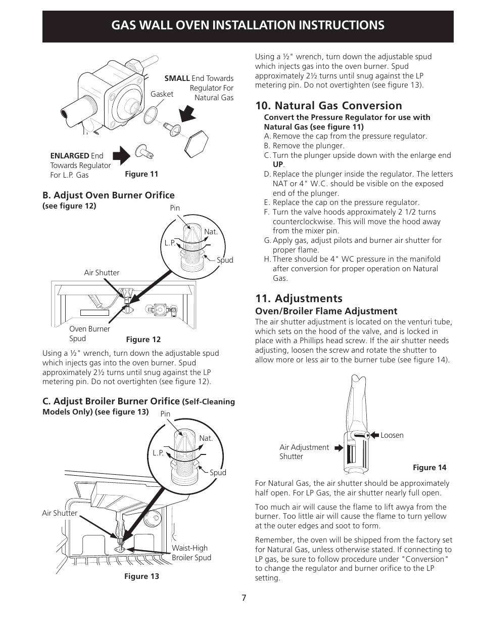 Gas wall oven installation instructions, Natural gas conversion, Adjustments | FRIGIDAIRE FGB24T3ES User Manual | Page 7 / 20