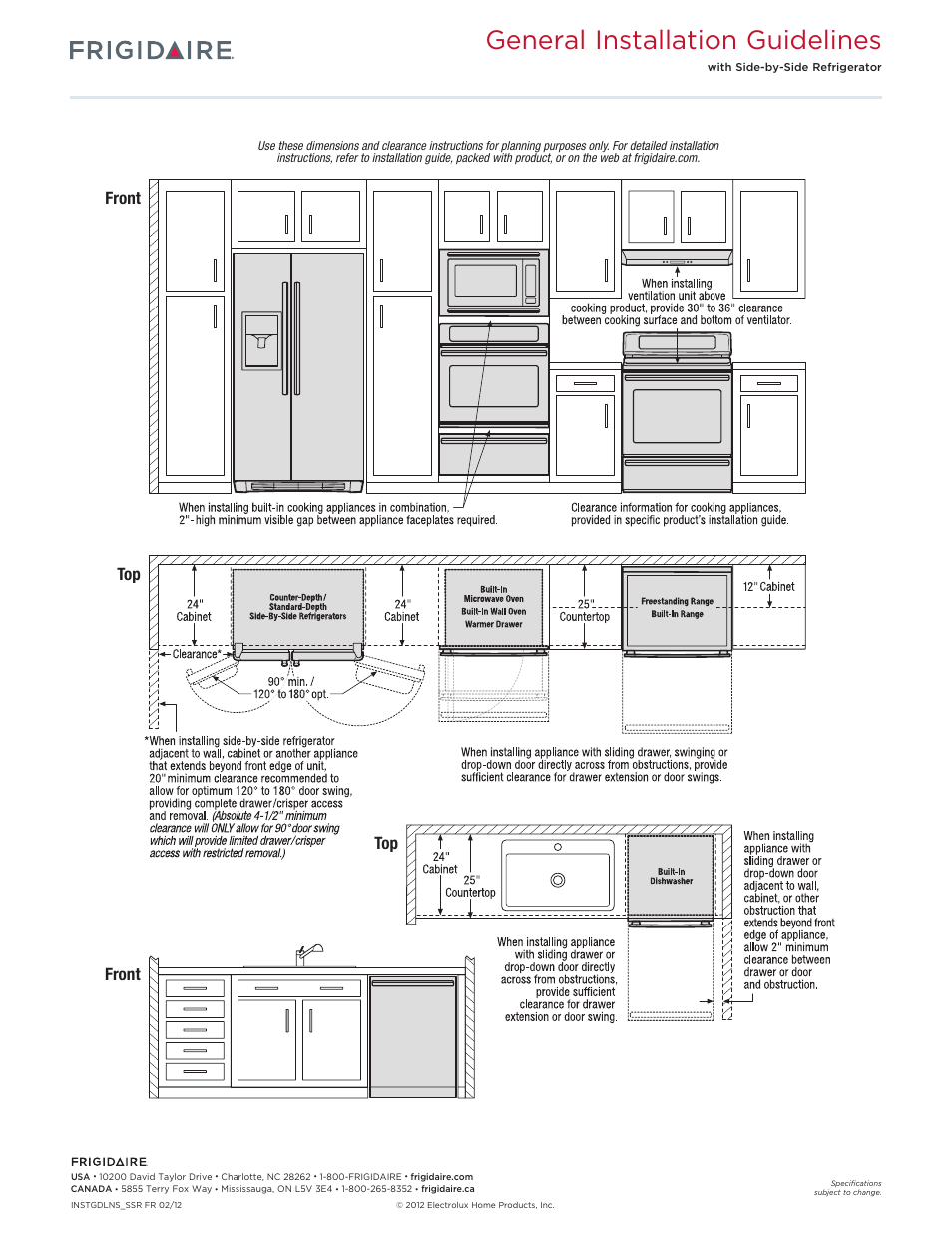 General installation guidelines, Front top front | FRIGIDAIRE FGET3045KB User Manual | Page 4 / 6