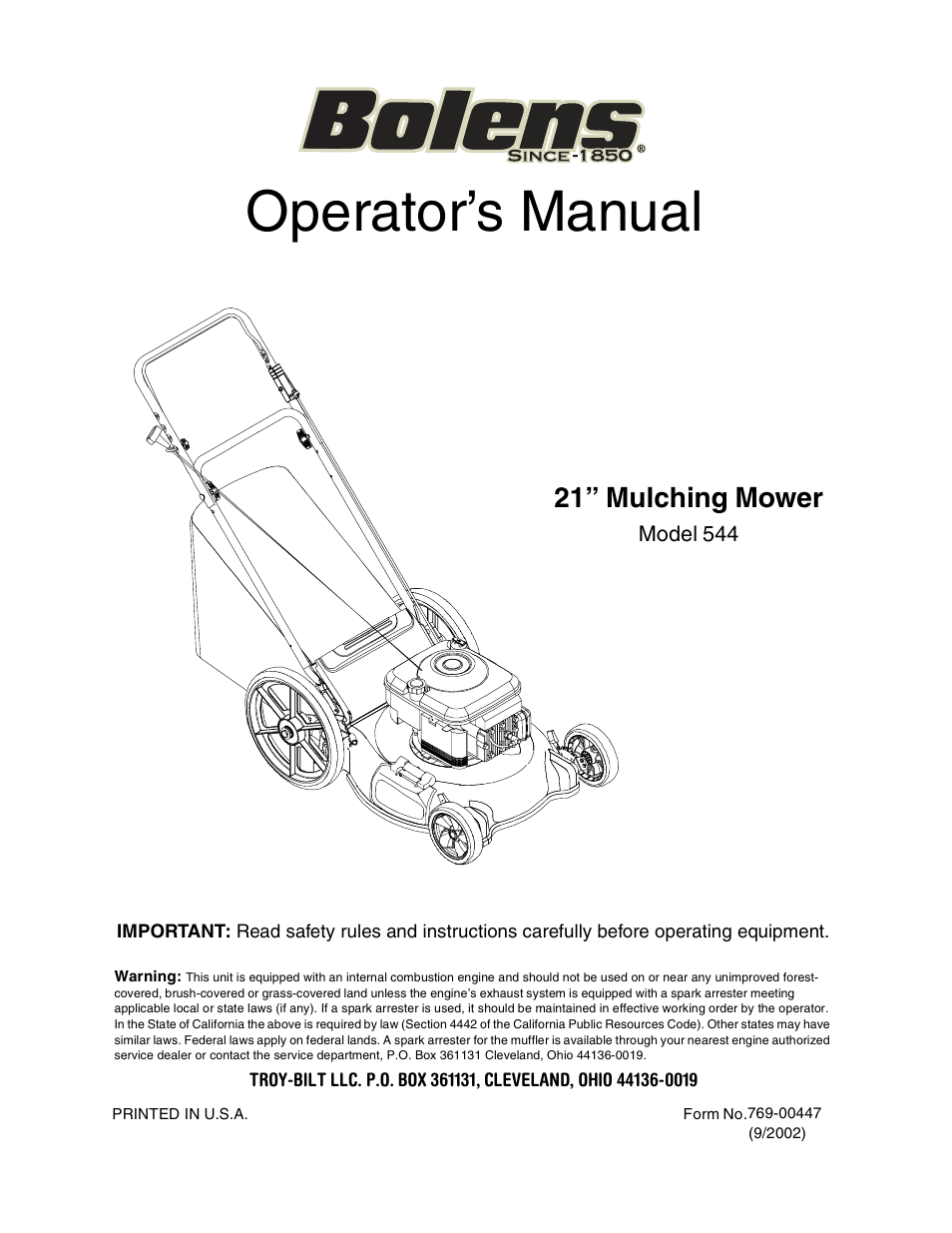 Bolens 544 User Manual | 18 pages