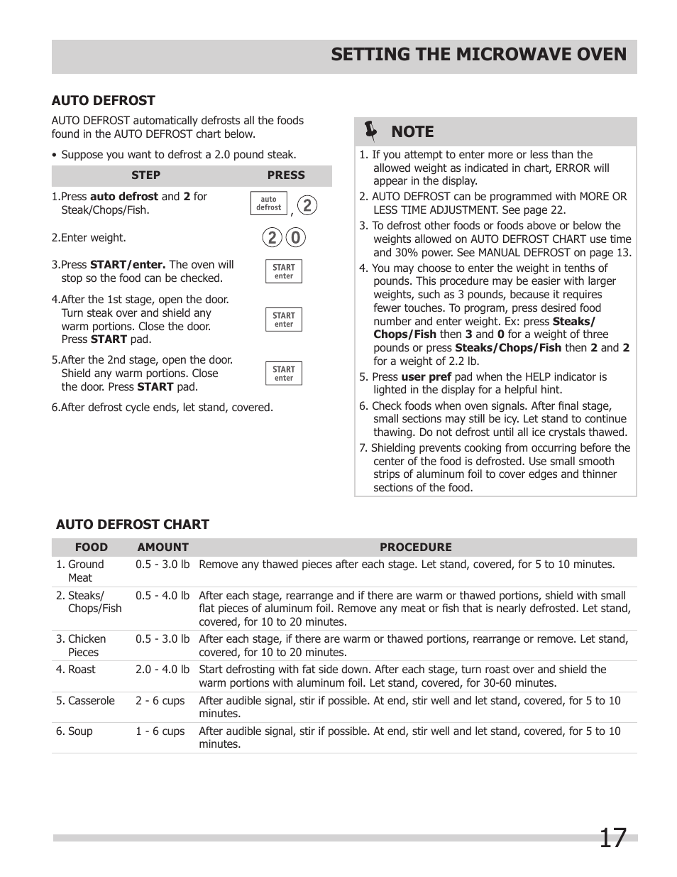 Setting the microwave oven | FRIGIDAIRE FGMC2765PB User Manual | Page 17 / 48