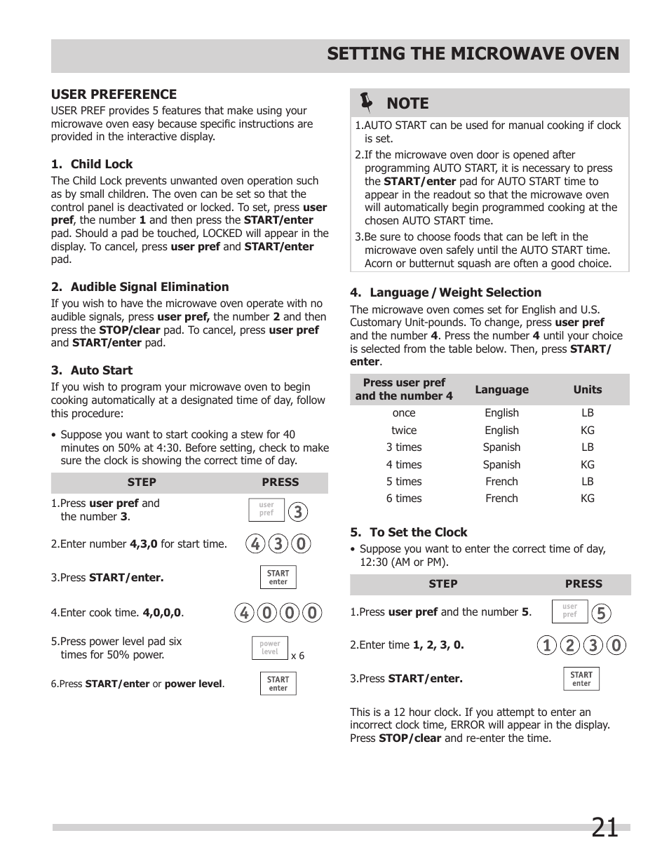 Setting the microwave oven | FRIGIDAIRE FGMC2765PB User Manual | Page 21 / 48