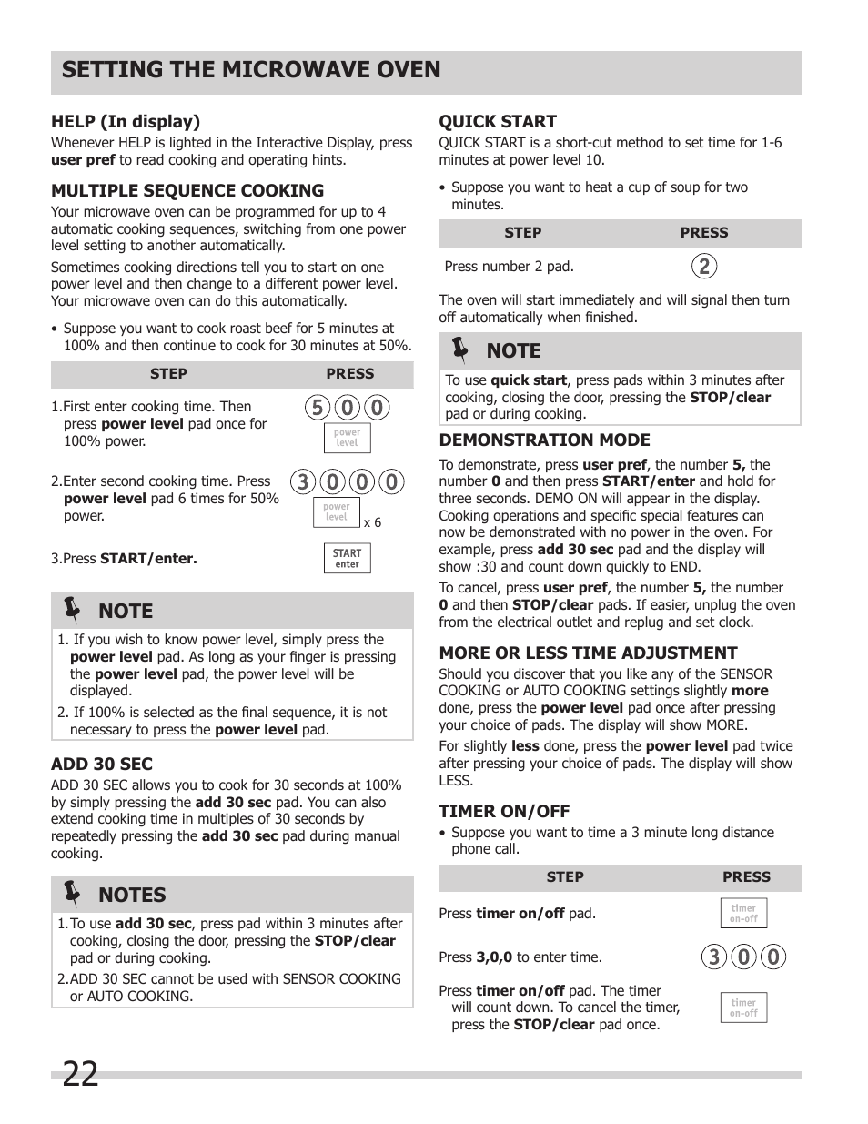 Setting the microwave oven | FRIGIDAIRE FGMC2765PB User Manual | Page 22 / 48