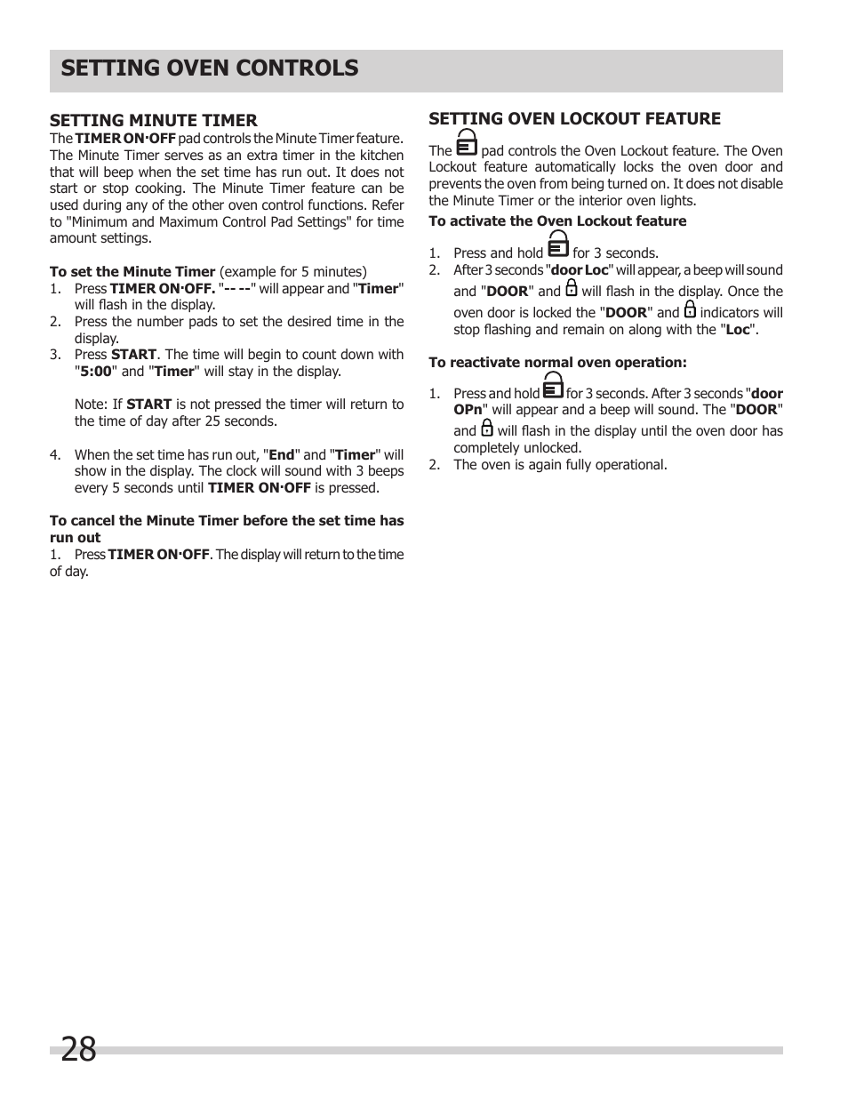 Setting oven controls | FRIGIDAIRE FGMC2765PB User Manual | Page 28 / 48