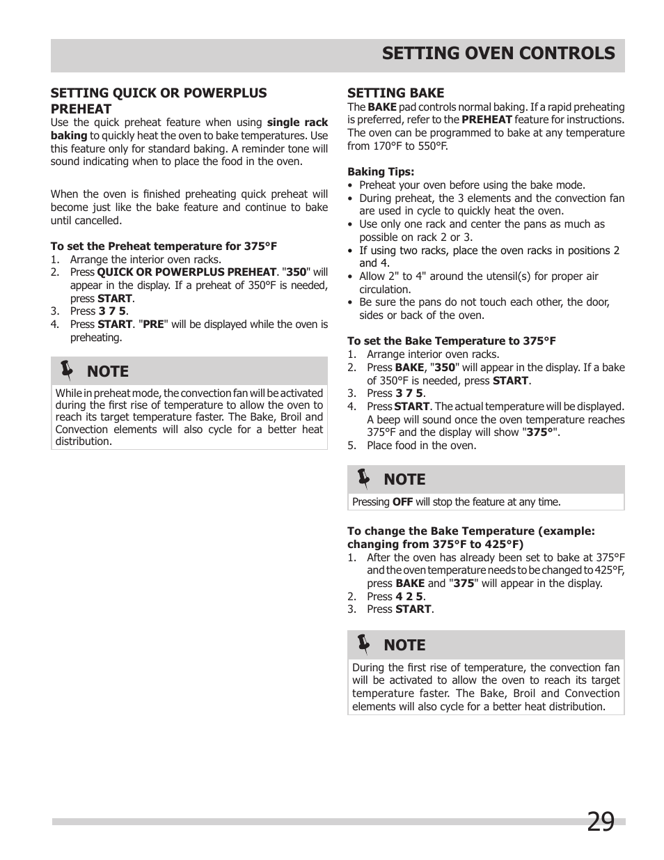 Setting oven controls | FRIGIDAIRE FGMC2765PB User Manual | Page 29 / 48