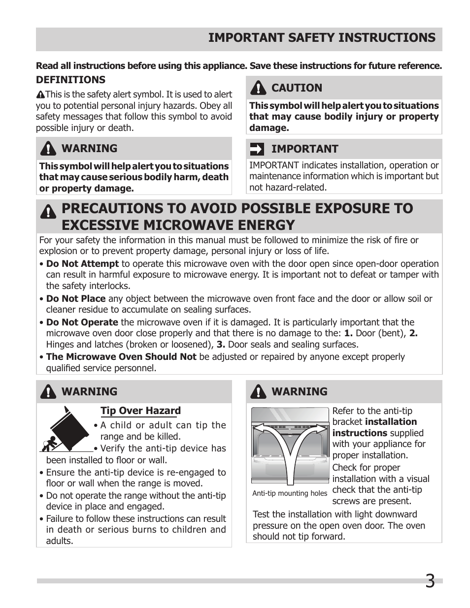 Important safety instructions | FRIGIDAIRE FGMC2765PB User Manual | Page 3 / 48