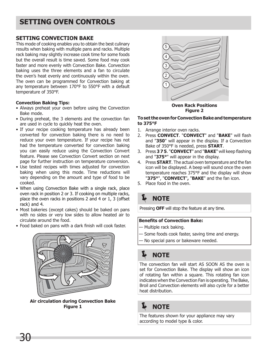 Setting oven controls | FRIGIDAIRE FGMC2765PB User Manual | Page 30 / 48