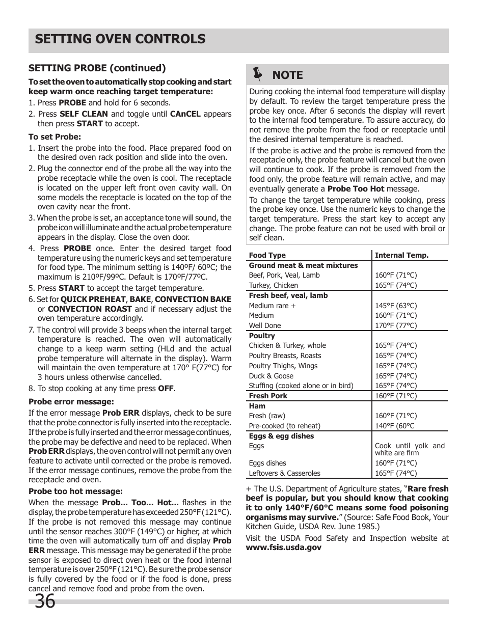 Setting oven controls | FRIGIDAIRE FGMC2765PB User Manual | Page 36 / 48