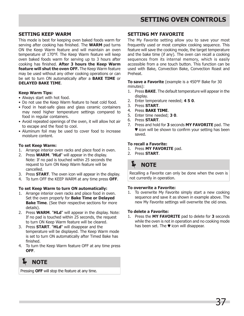 Setting oven controls | FRIGIDAIRE FGMC2765PB User Manual | Page 37 / 48