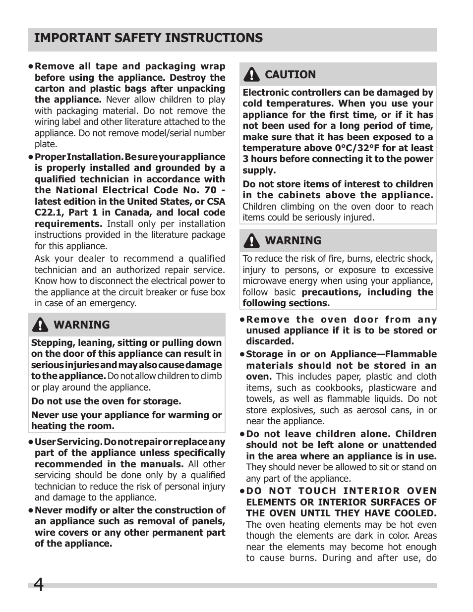 Important safety instructions | FRIGIDAIRE FGMC2765PB User Manual | Page 4 / 48