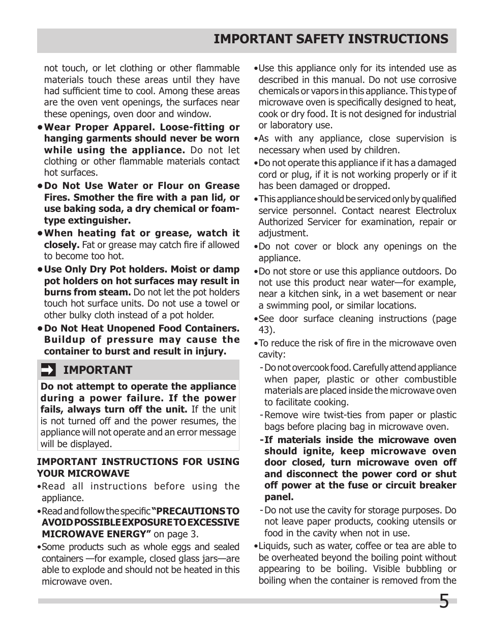 Important safety instructions | FRIGIDAIRE FGMC2765PB User Manual | Page 5 / 48
