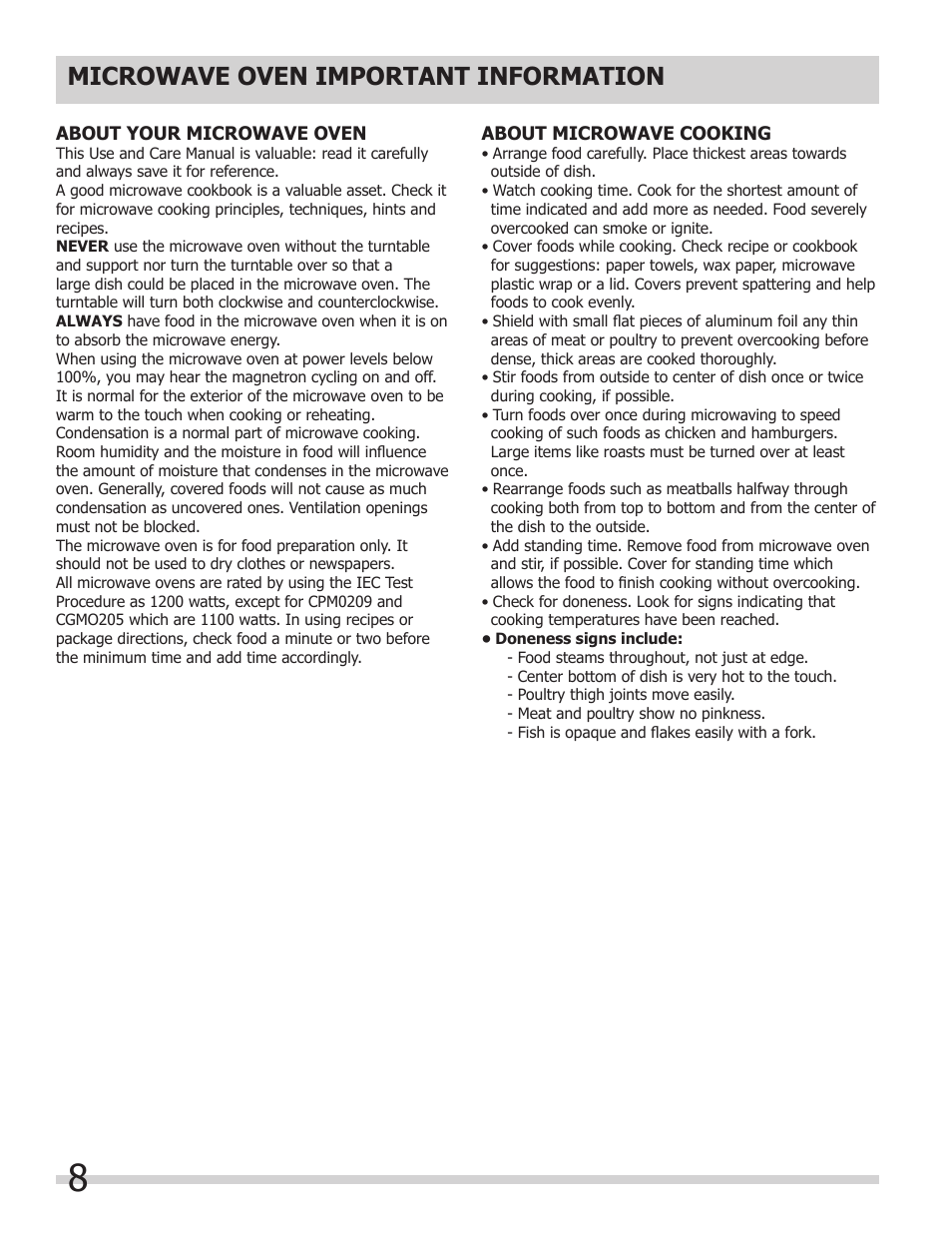 Microwave oven important information | FRIGIDAIRE FGMC2765PB User Manual | Page 8 / 48