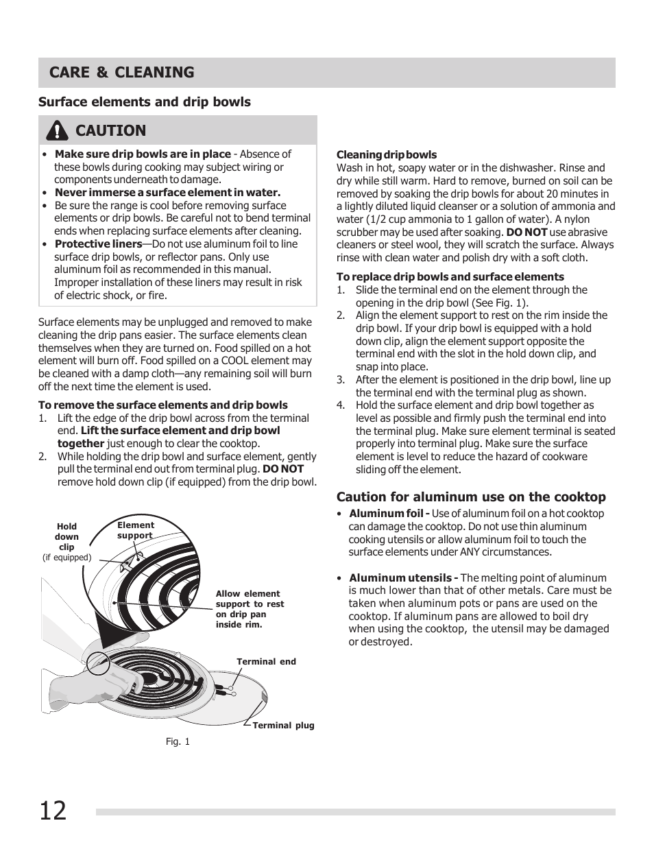 Care & cleaning, Caution | FRIGIDAIRE FFEF3009PW User Manual | Page 12 / 16