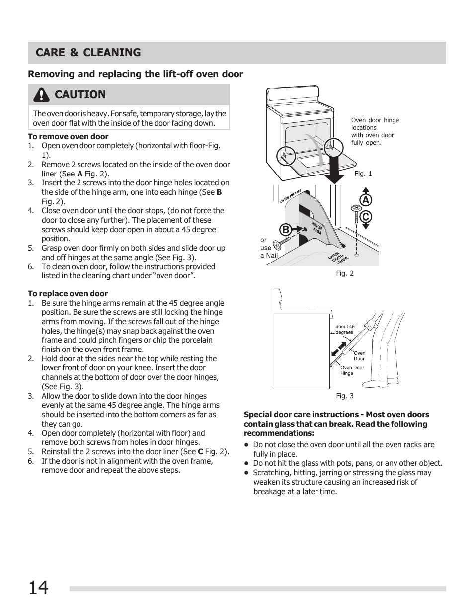 Care & cleaning, Caution | FRIGIDAIRE FFEF3009PW User Manual | Page 14 / 16