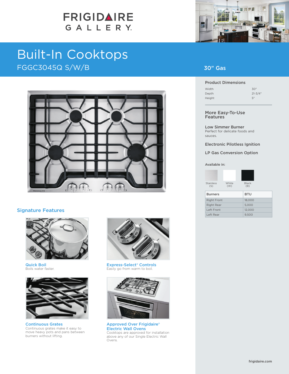 FRIGIDAIRE FGGC3045QB User Manual | 5 pages