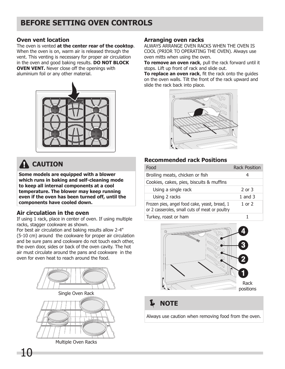 Before setting oven controls, Caution | FRIGIDAIRE FFGS3025LS User Manual | Page 10 / 24