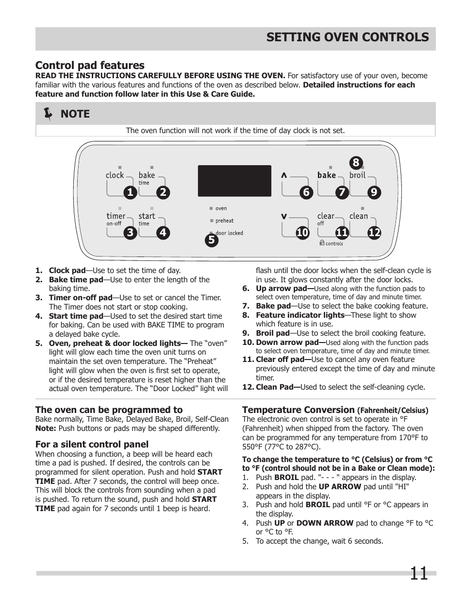 Setting oven controls | FRIGIDAIRE FFGS3025LS User Manual | Page 11 / 24