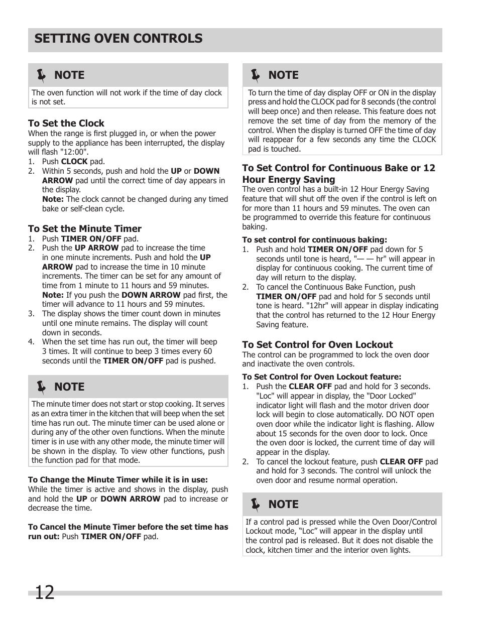 Setting oven controls | FRIGIDAIRE FFGS3025LS User Manual | Page 12 / 24