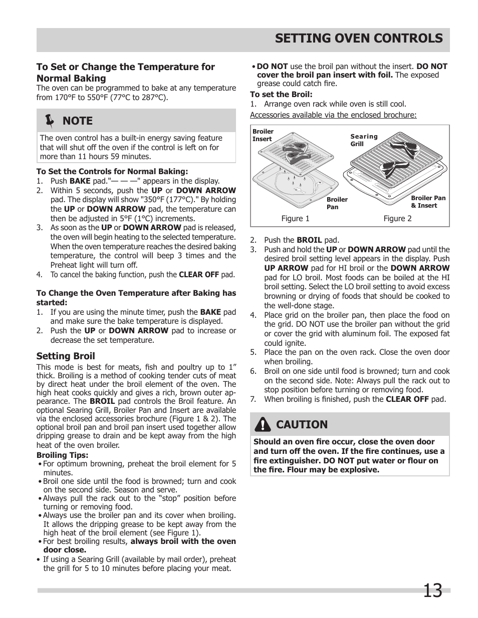 Setting oven controls, Caution | FRIGIDAIRE FFGS3025LS User Manual | Page 13 / 24