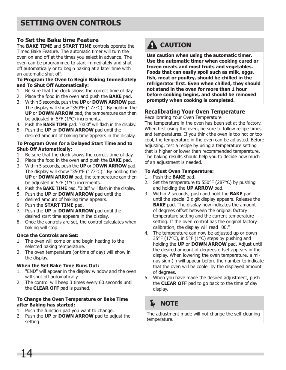 Setting oven controls, Caution | FRIGIDAIRE FFGS3025LS User Manual | Page 14 / 24