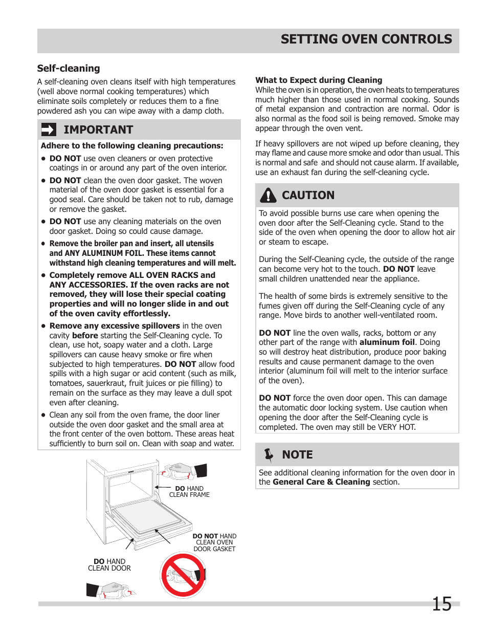 Setting oven controls, Caution, Important | FRIGIDAIRE FFGS3025LS User Manual | Page 15 / 24