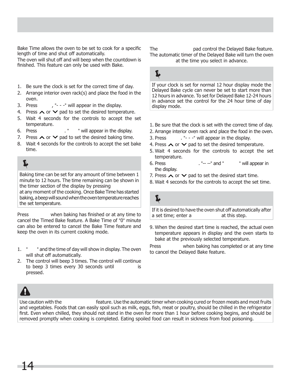 Setting oven controls, Caution | FRIGIDAIRE FGGF301DNB User Manual | Page 14 / 28