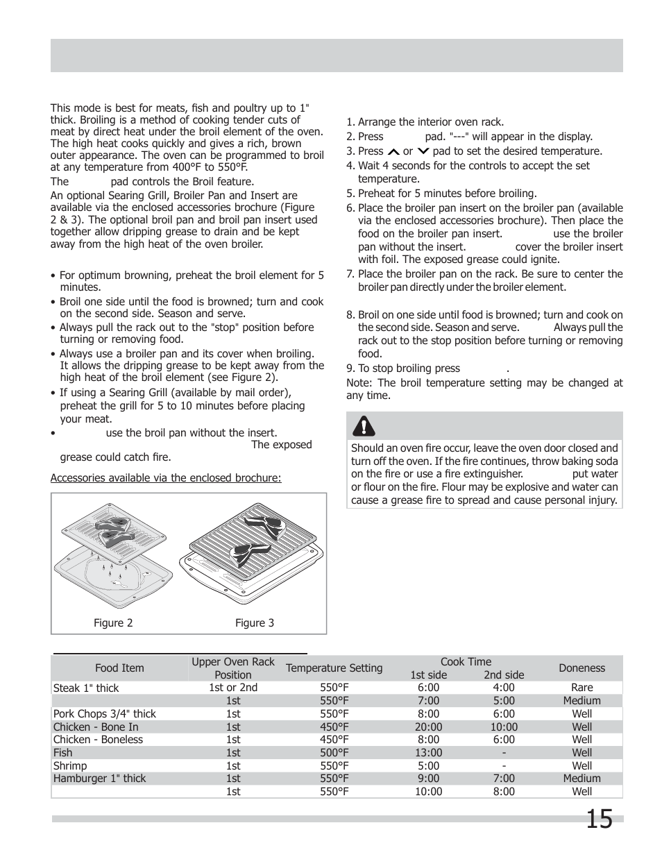 Setting oven controls, Warning | FRIGIDAIRE FGGF301DNB User Manual | Page 15 / 28