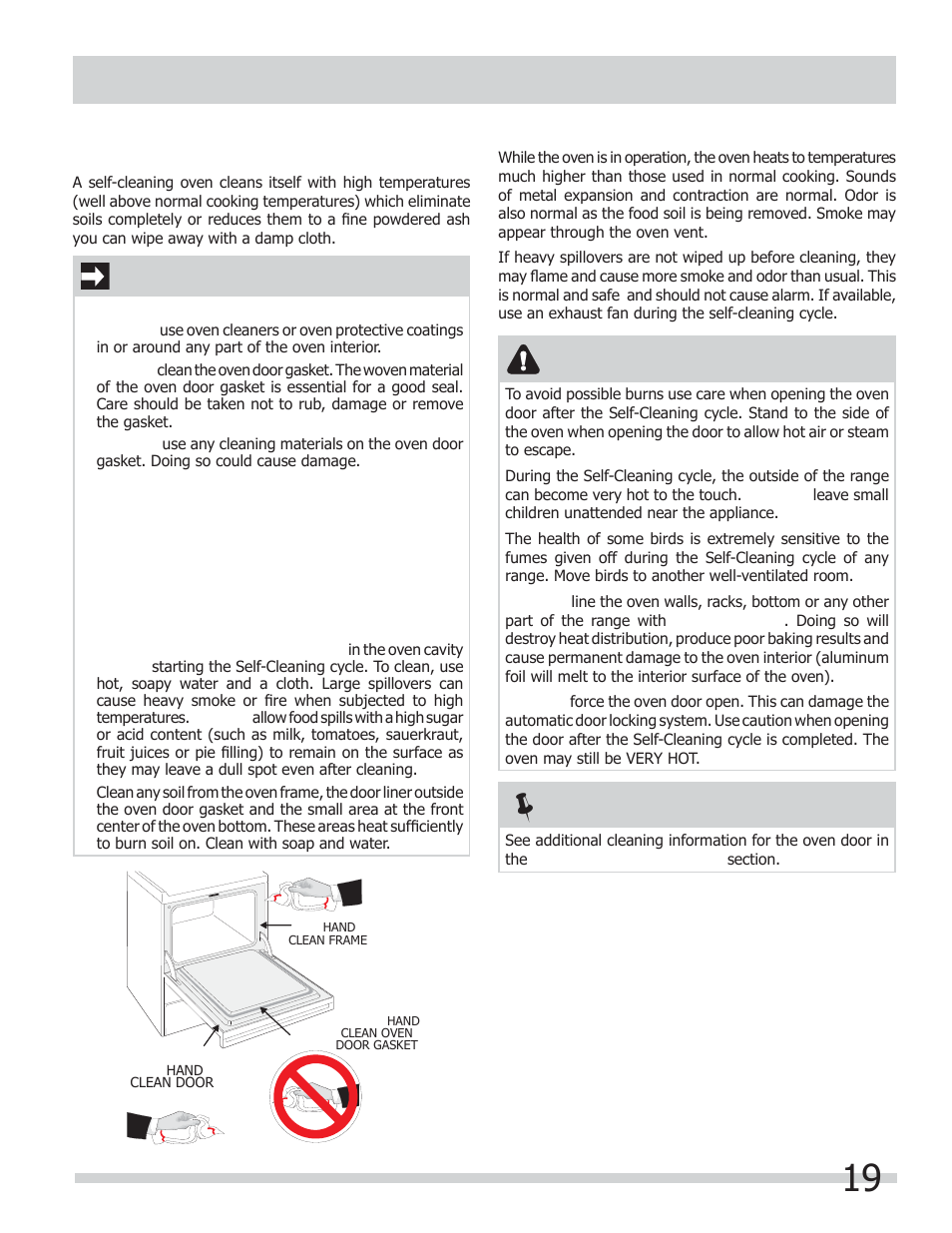 Self-cleaning, Caution, Important | FRIGIDAIRE FGGF301DNB User Manual | Page 19 / 28