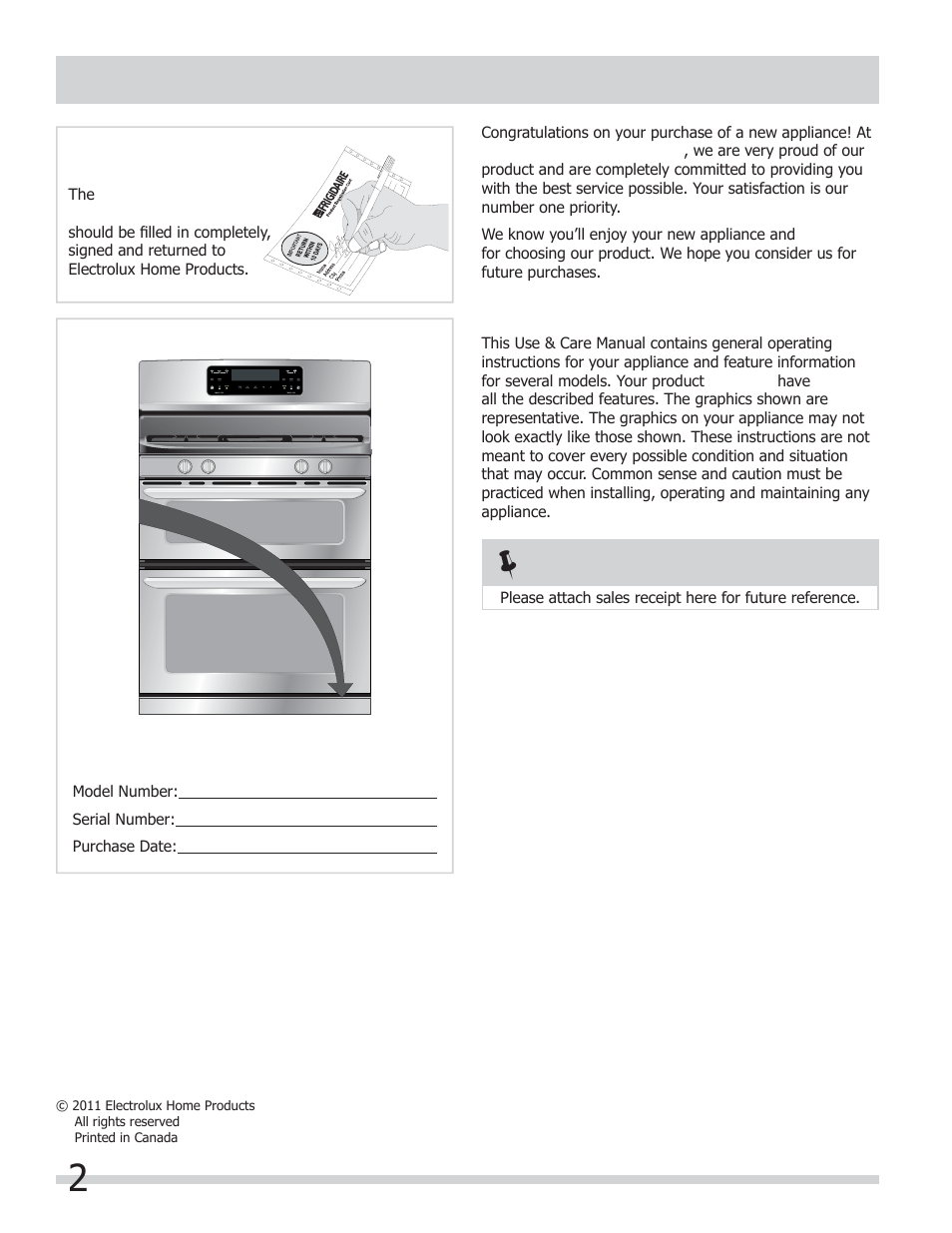 Serial plate location, Product registration | FRIGIDAIRE FGGF301DNB User Manual | Page 2 / 28