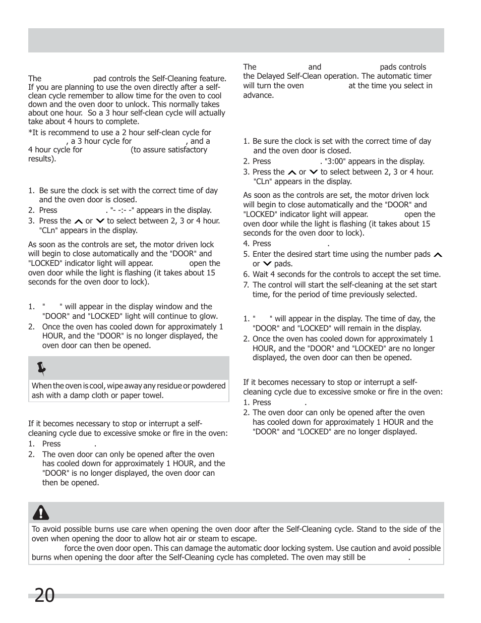 Self-cleaning, Caution | FRIGIDAIRE FGGF301DNB User Manual | Page 20 / 28