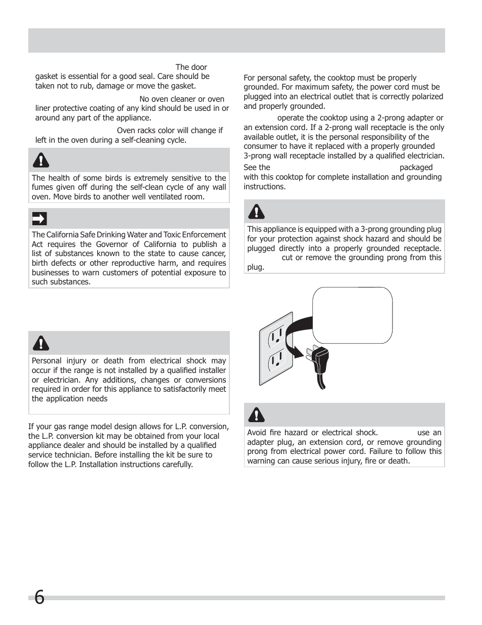 Important safety instructions, Caution, Important safety notice | Warning | FRIGIDAIRE FGGF301DNB User Manual | Page 6 / 28