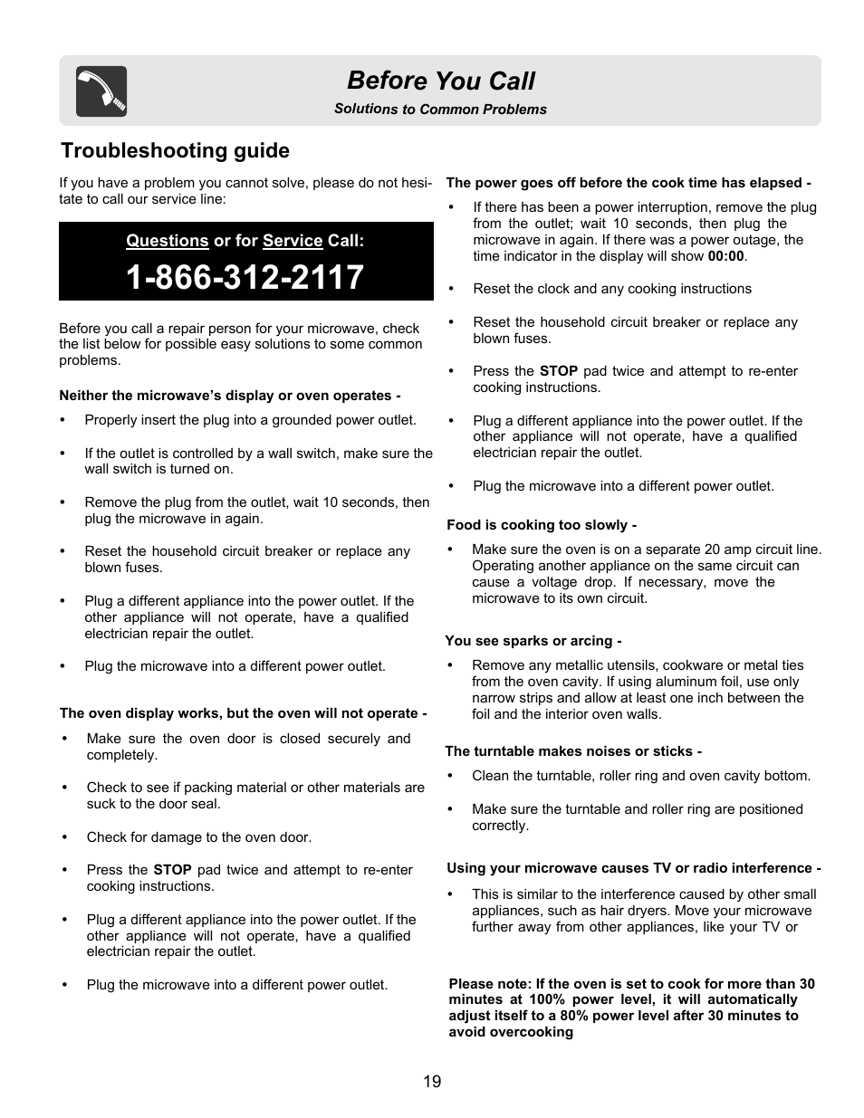 Before you call, Troubleshooting guide | FRIGIDAIRE FFCE1439LB User Manual | Page 19 / 20