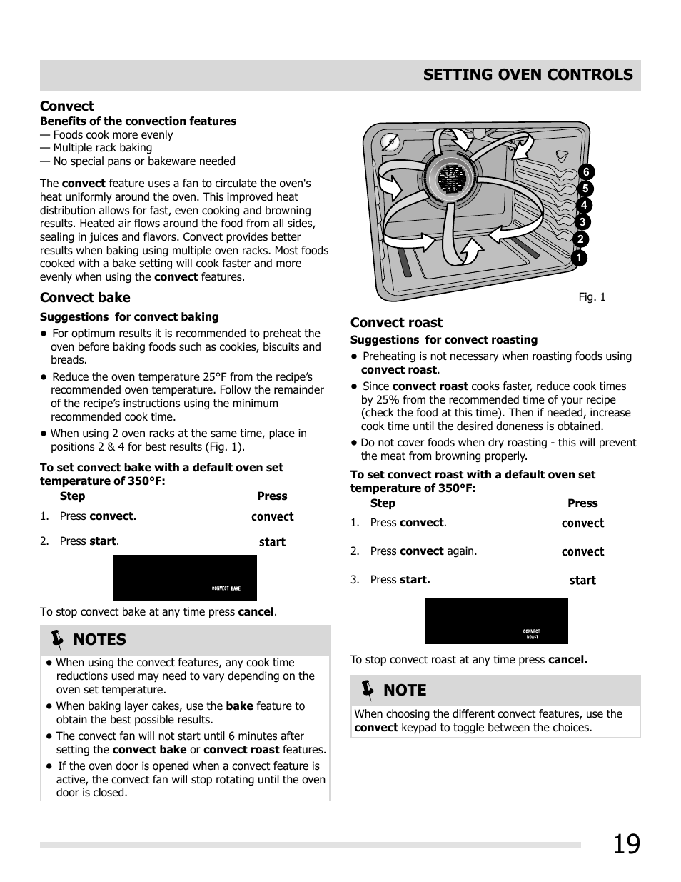 Setting oven controls | FRIGIDAIRE FGGF3054MW User Manual | Page 19 / 40