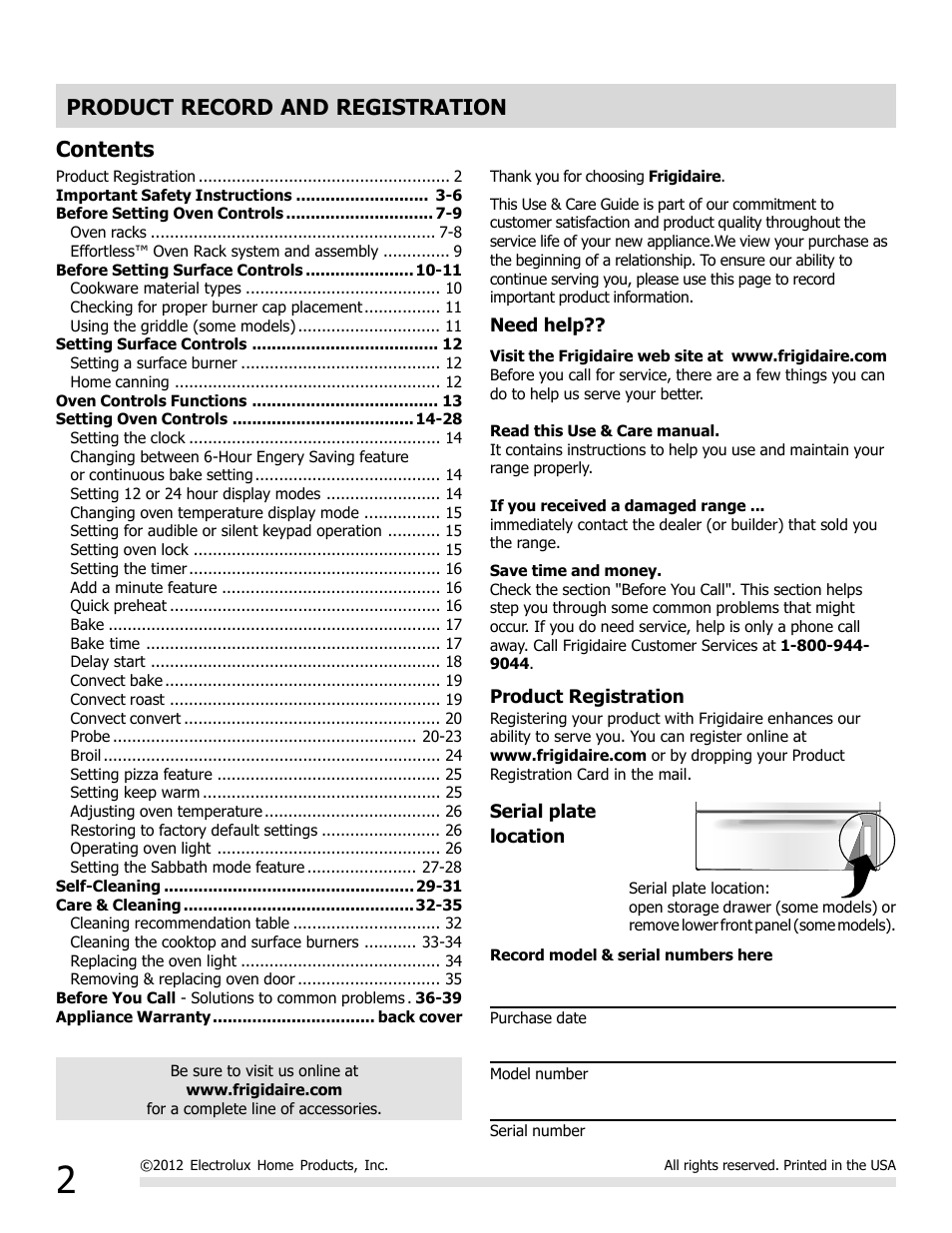 FRIGIDAIRE FGGF3054MW User Manual | Page 2 / 40
