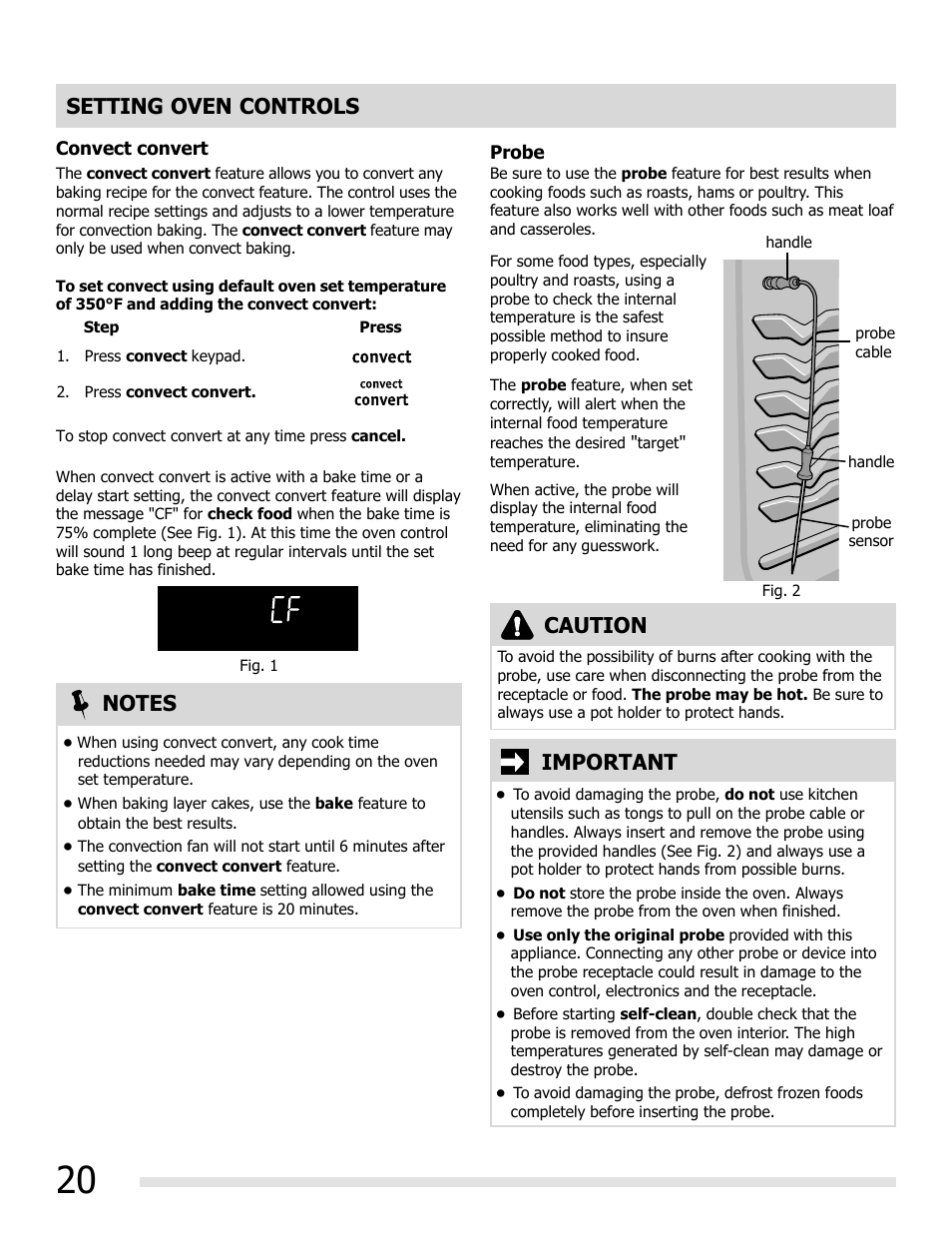 Important, Caution | FRIGIDAIRE FGGF3054MW User Manual | Page 20 / 40
