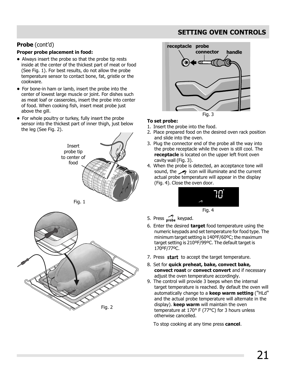 Setting oven controls | FRIGIDAIRE FGGF3054MW User Manual | Page 21 / 40