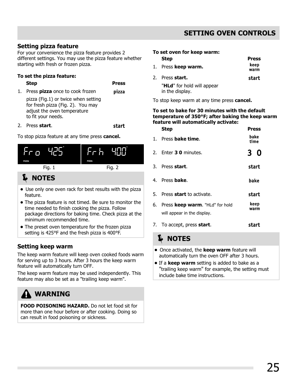 Setting oven controls | FRIGIDAIRE FGGF3054MW User Manual | Page 25 / 40