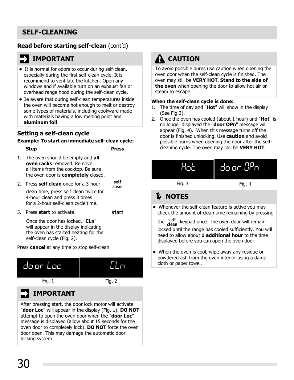 Self-cleaning, Important, Caution | FRIGIDAIRE FGGF3054MW User Manual | Page 30 / 40