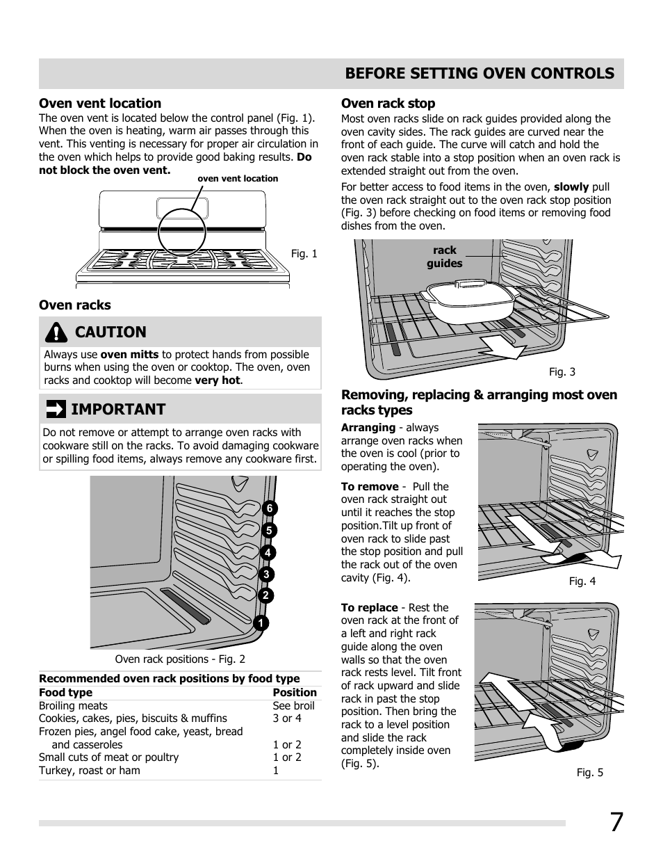 Caution, Important, Before setting oven controls | FRIGIDAIRE FGGF3054MW User Manual | Page 7 / 40