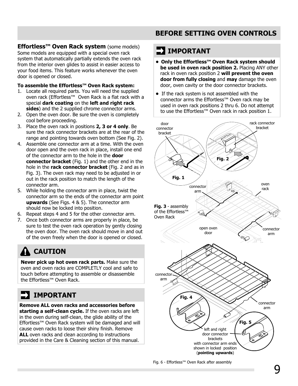 Before setting oven controls, Important, Caution | FRIGIDAIRE FGGF3054MW User Manual | Page 9 / 40