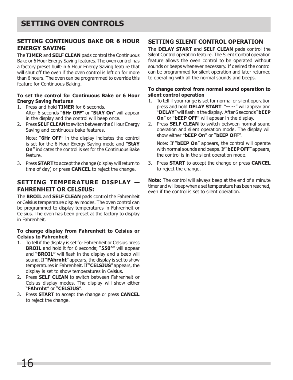 Setting oven controls | FRIGIDAIRE FPDS3085KF User Manual | Page 16 / 40