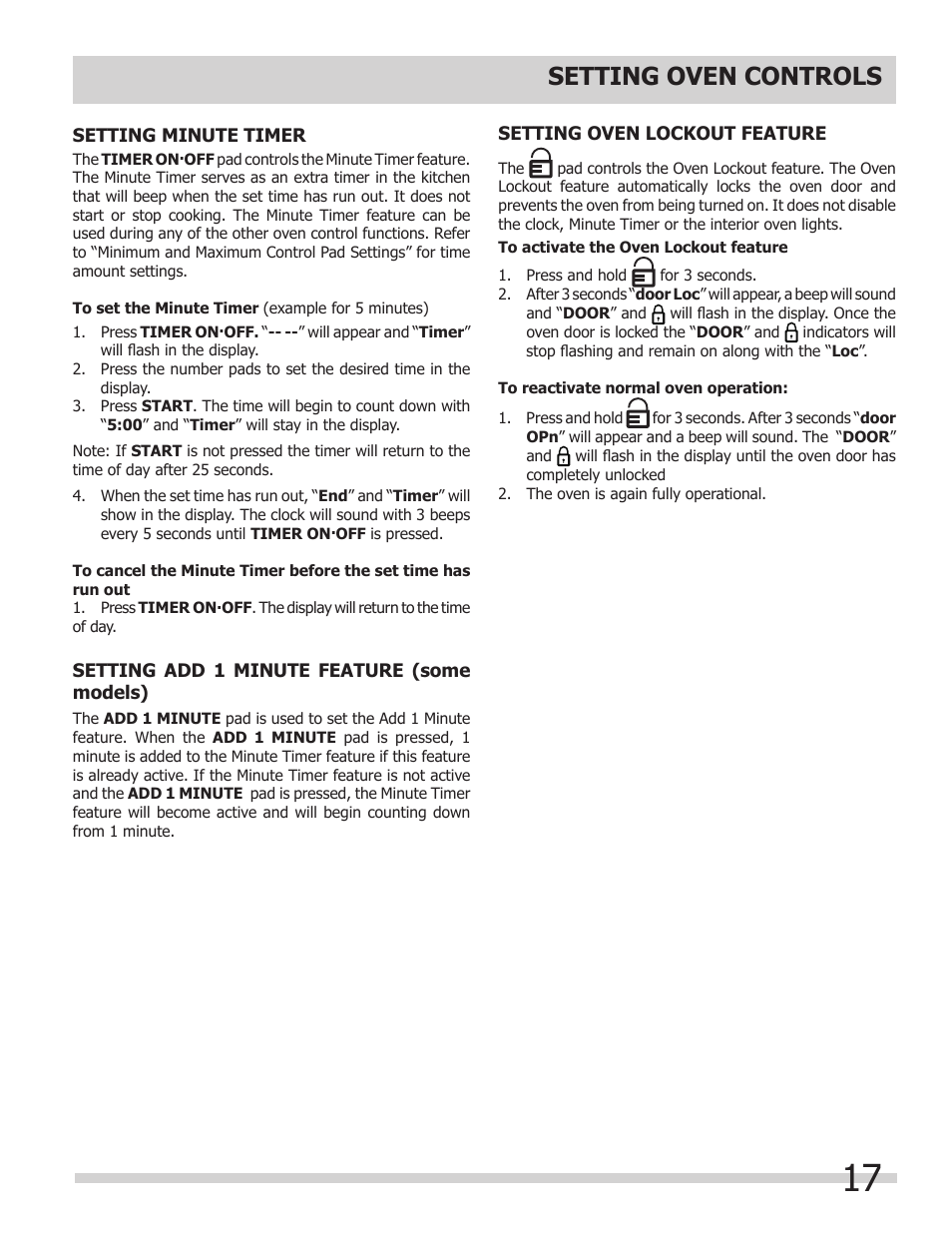 Setting oven controls | FRIGIDAIRE FPDS3085KF User Manual | Page 17 / 40