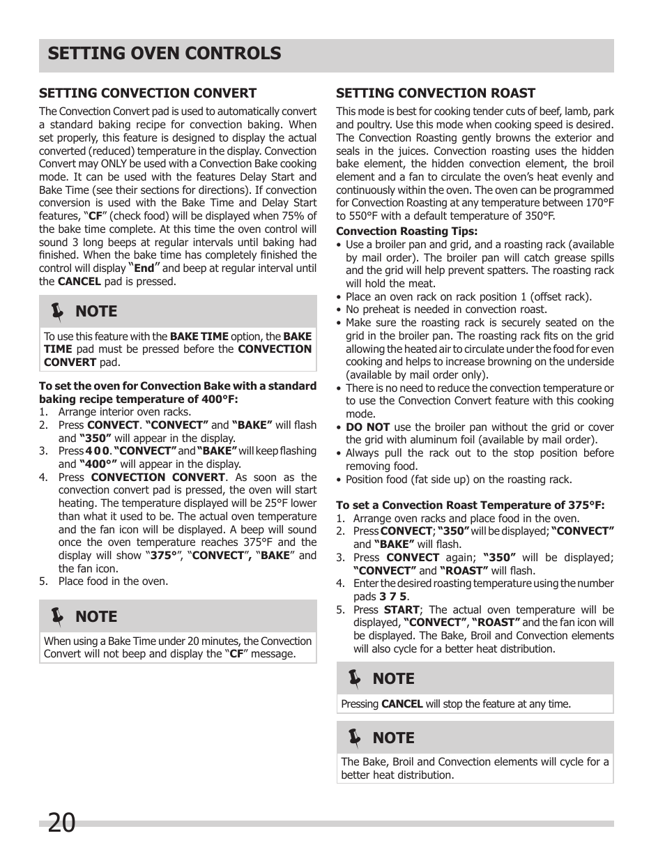 Setting oven controls | FRIGIDAIRE FPDS3085KF User Manual | Page 20 / 40