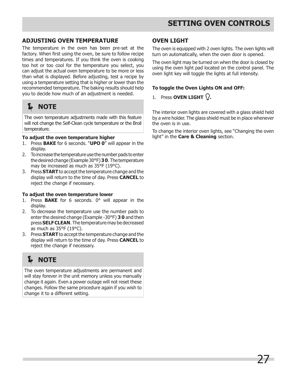 Setting oven controls | FRIGIDAIRE FPDS3085KF User Manual | Page 27 / 40