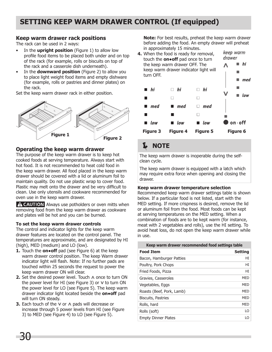 Setting keep warm drawer control (if equipped) | FRIGIDAIRE FPDS3085KF User Manual | Page 30 / 40